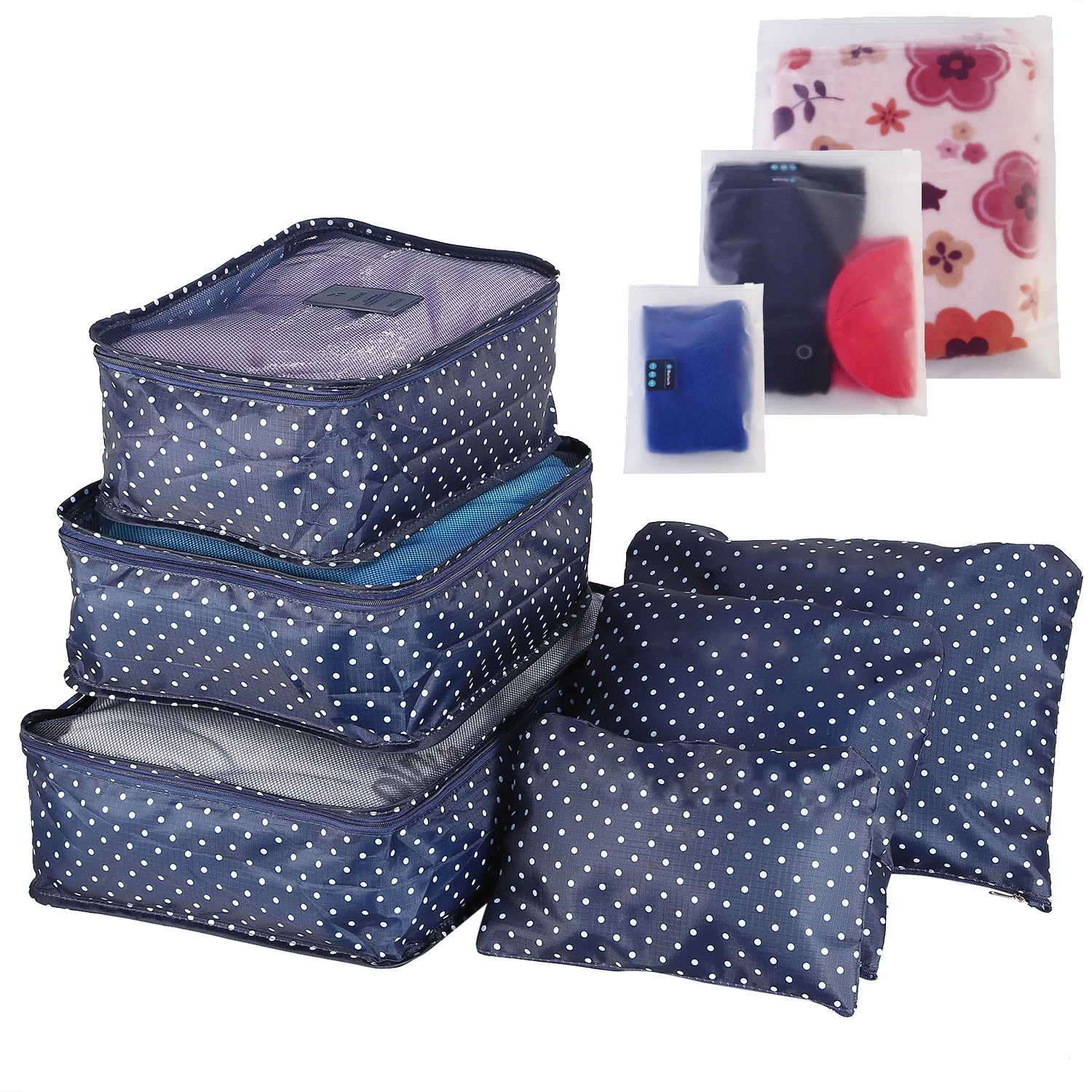 Branded 9Pcs Clothes Storage Bags Water-Resistant Travel Luggage Organizer Clothing Packing Cubes Navy Spot