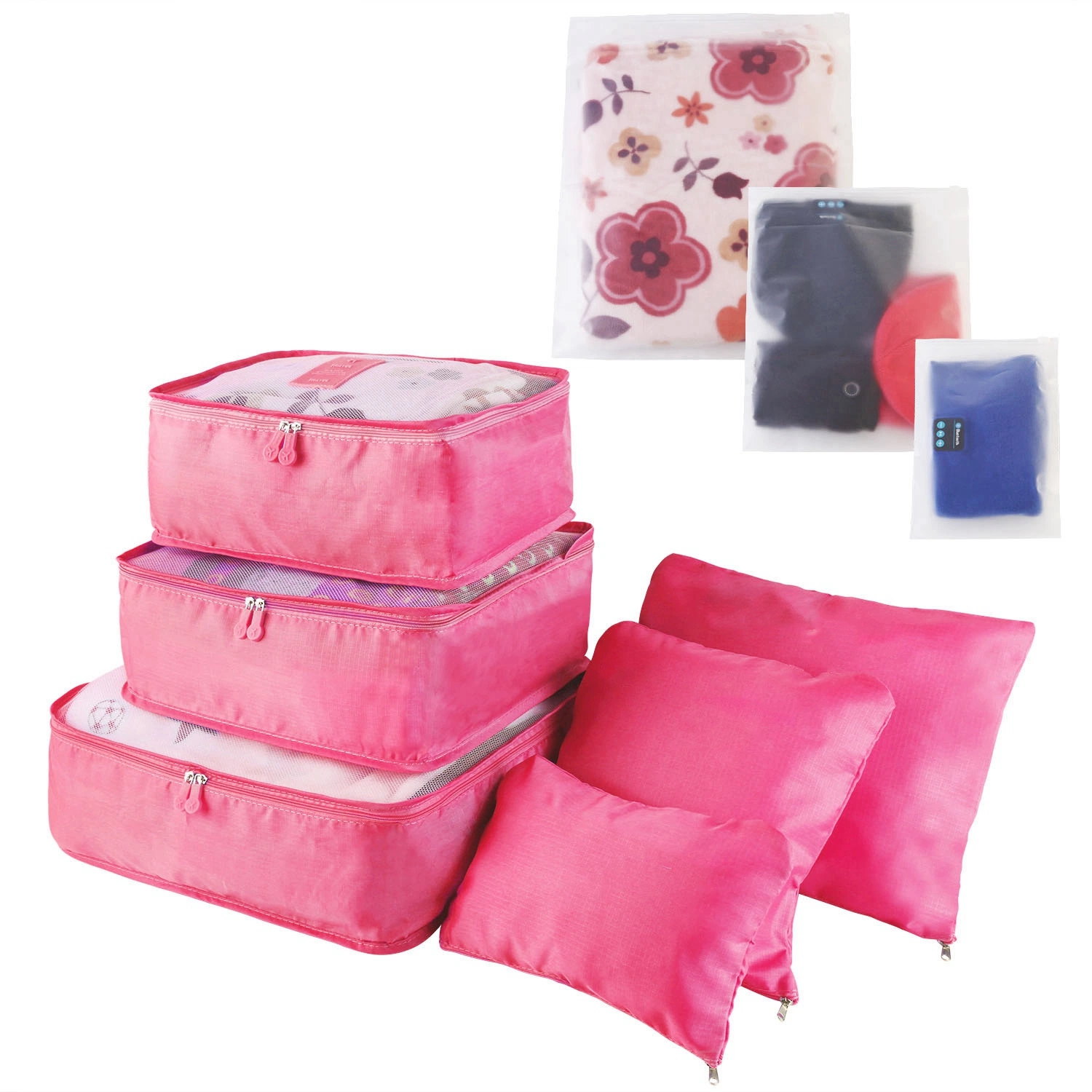 Branded 9Pcs Clothes Storage Bags Water-Resistant Travel Luggage Organizer Clothing Packing Cubes Hot Pink