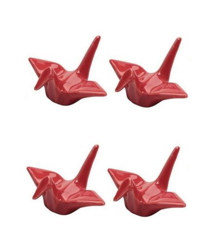 JapanBargain Set of 4 Red Porcelain Chopstick Rest Origami Crane Shape 4816