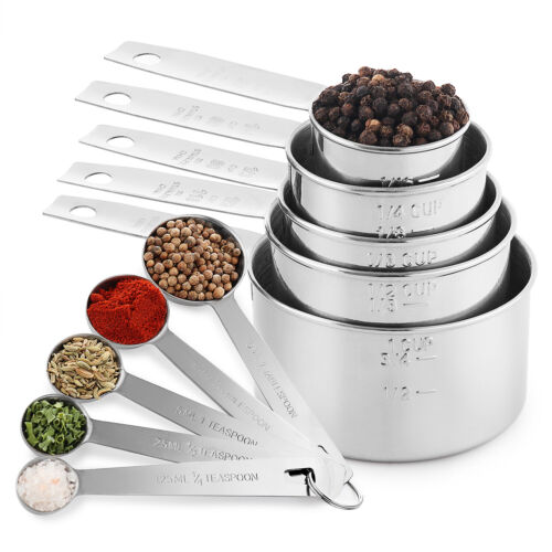 Laxinis World Stainless Steel Measuring Cups & Measuring Spoons 10-Piece Set 5 Cups & 5 Spoons