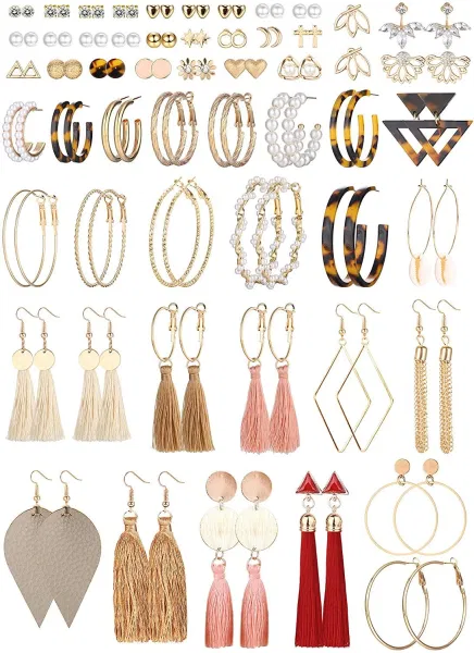 Branded 54 Pairs Fashion Colorful Earrings Set for Women Ball Crystal Earrings Jacket Geometric Stud Leather Drop Earrings Tassel Dangle