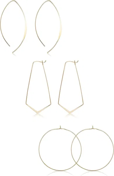 Branded 3Pairs Sterling Silver Thin Hoop Earrings Upside Down Geometric Hoop Threader Earrings Lightweight Loop Drop Dangle Hoop Earring