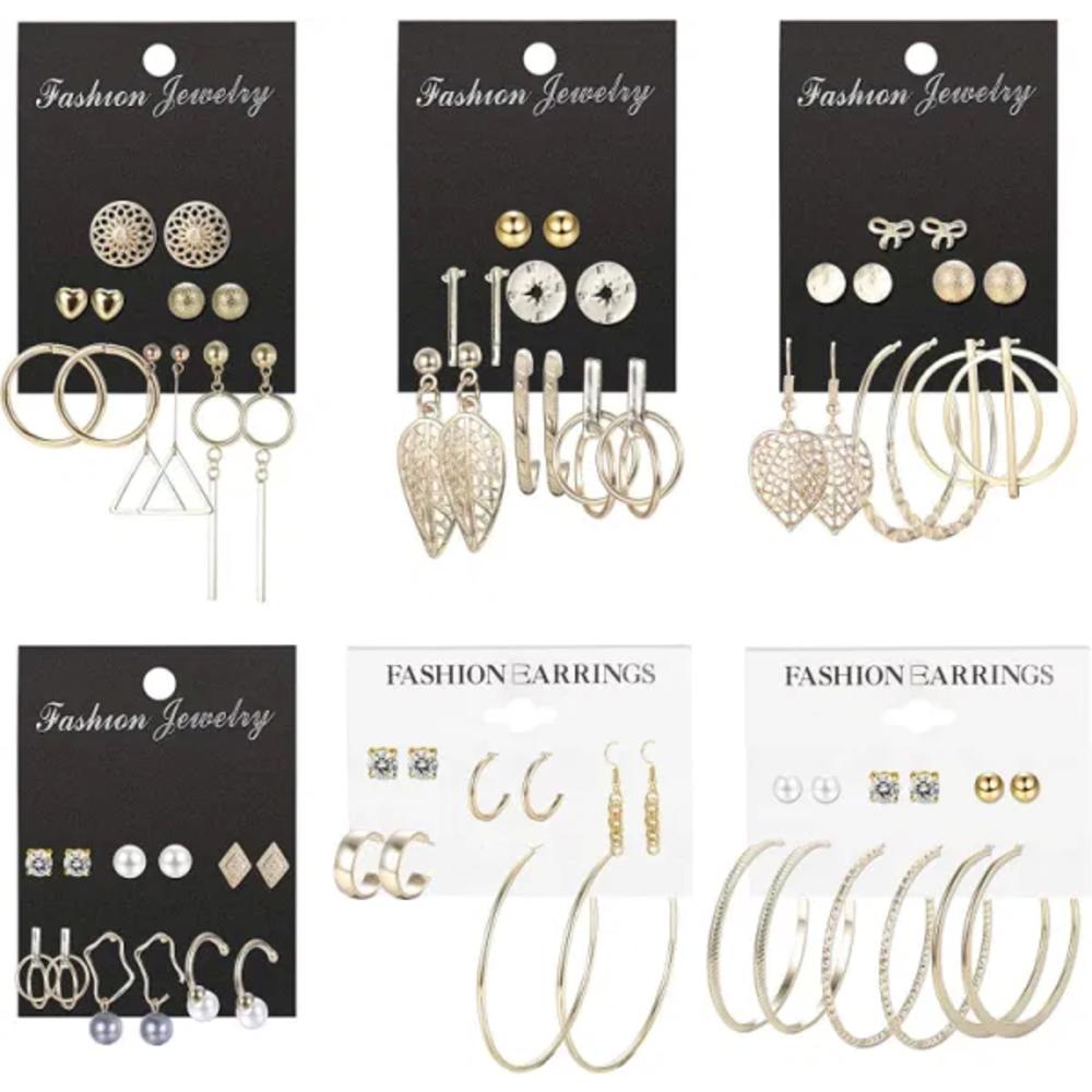 Branded 35 Pairs Stud Hoop Earrings Set for Women Assorted Multiple Crystal Dangle Drop Earrings Set