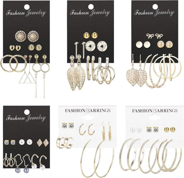 Branded 35 Pairs Stud Hoop Earrings Set for Women Assorted Multiple Crystal Dangle Drop Earrings Set