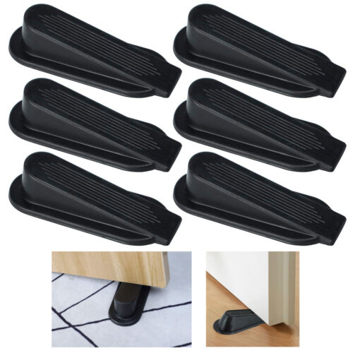 ATB 6 Pc Doorstop Door Stoppers Wedges Wedge Black Plastic Floor Carpet Holder 4"