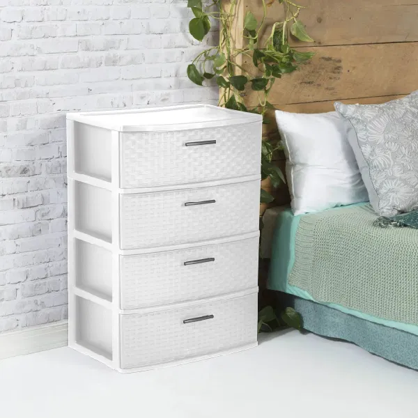 Branded Home Storage Cabinet; 4 Drawers; Wide Woven Tower