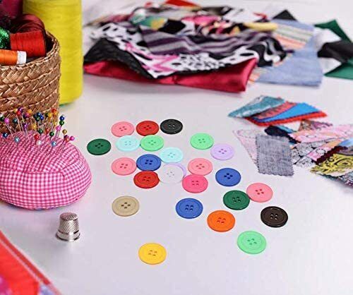Bofoho 100 Pcs 1 in Resin Sewing Buttons 15 Colors 4 Holes Flatback Round Multicolor