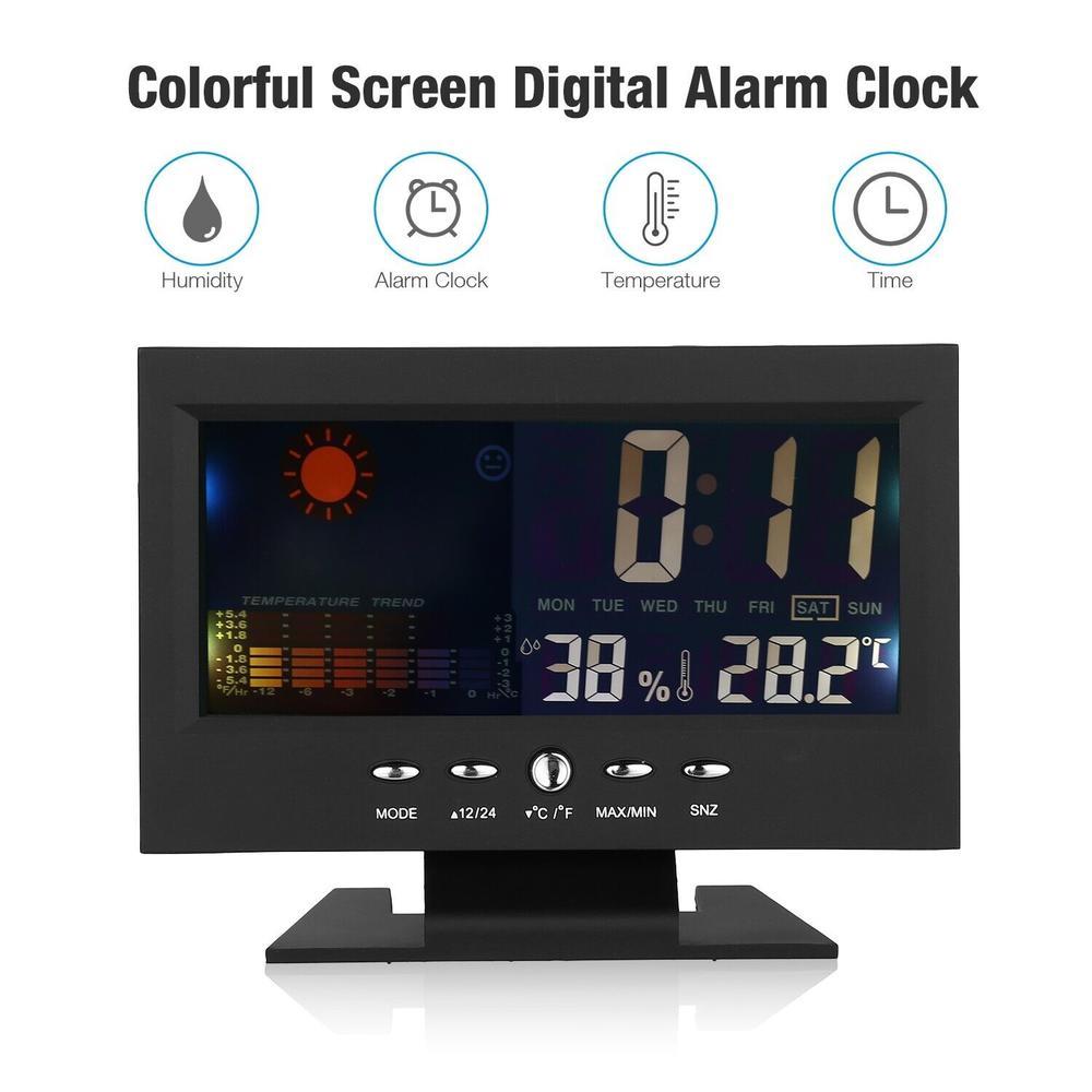 Branded LED Digital Alarm Clock Snooze Calendar Thermometer Hygrometer Weather Display