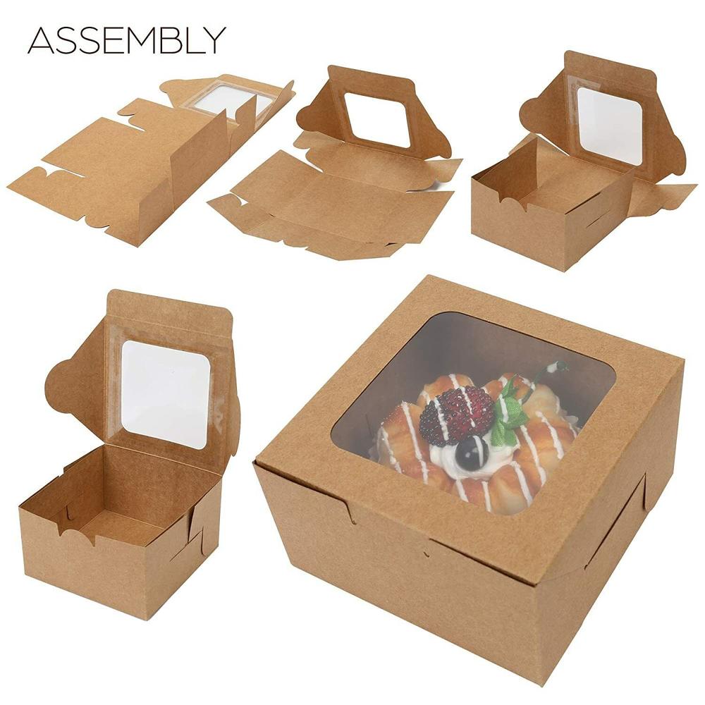 Branded 60Pc Bakery Boxes with Window for Cookies Cupcakes Donuts Muffins 4x4x2.5"-brown