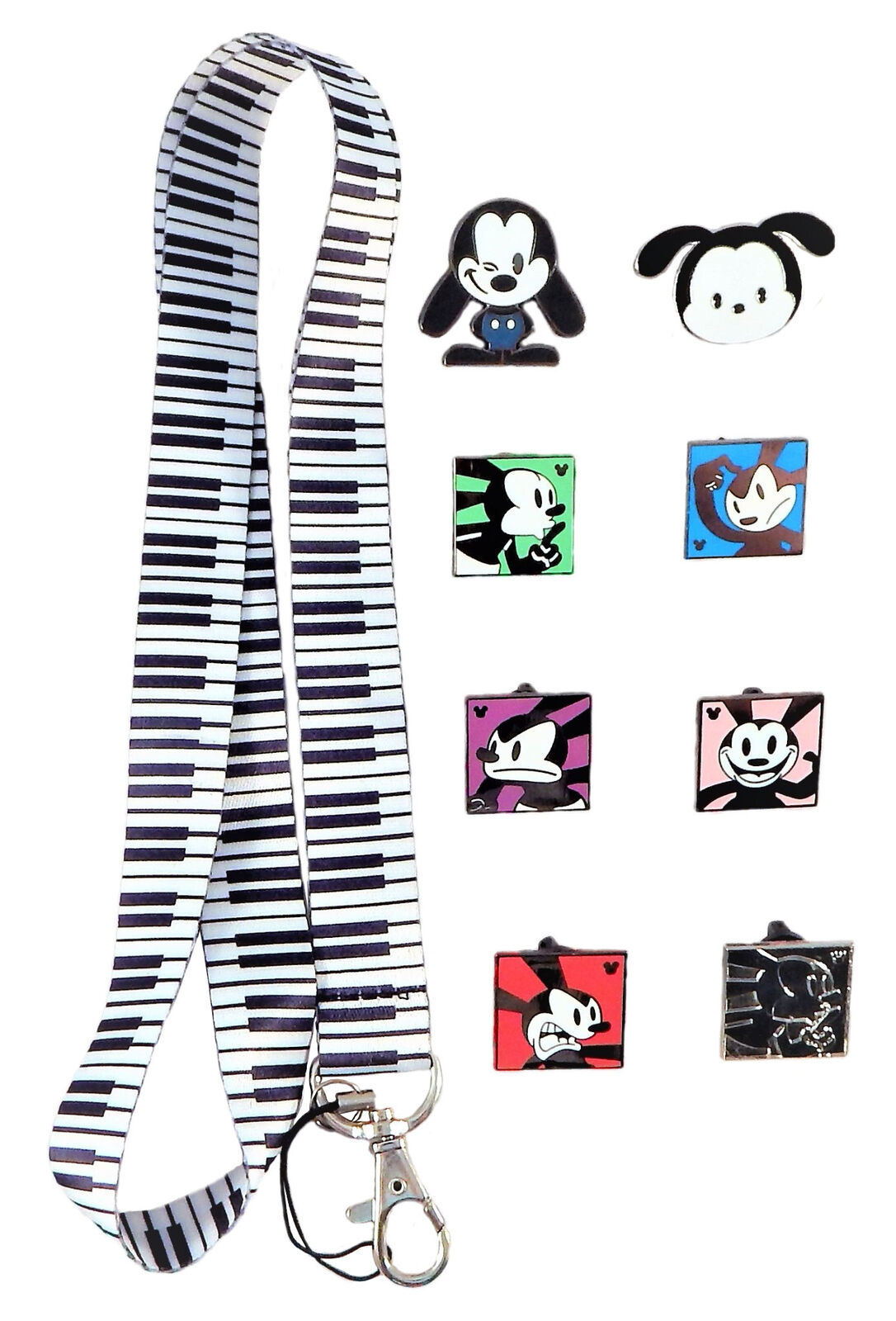 Branded Oswald Lucky Rabbit Themed Starter Lanyard Set w/ 5 Disney Trading Pins ~ NEW