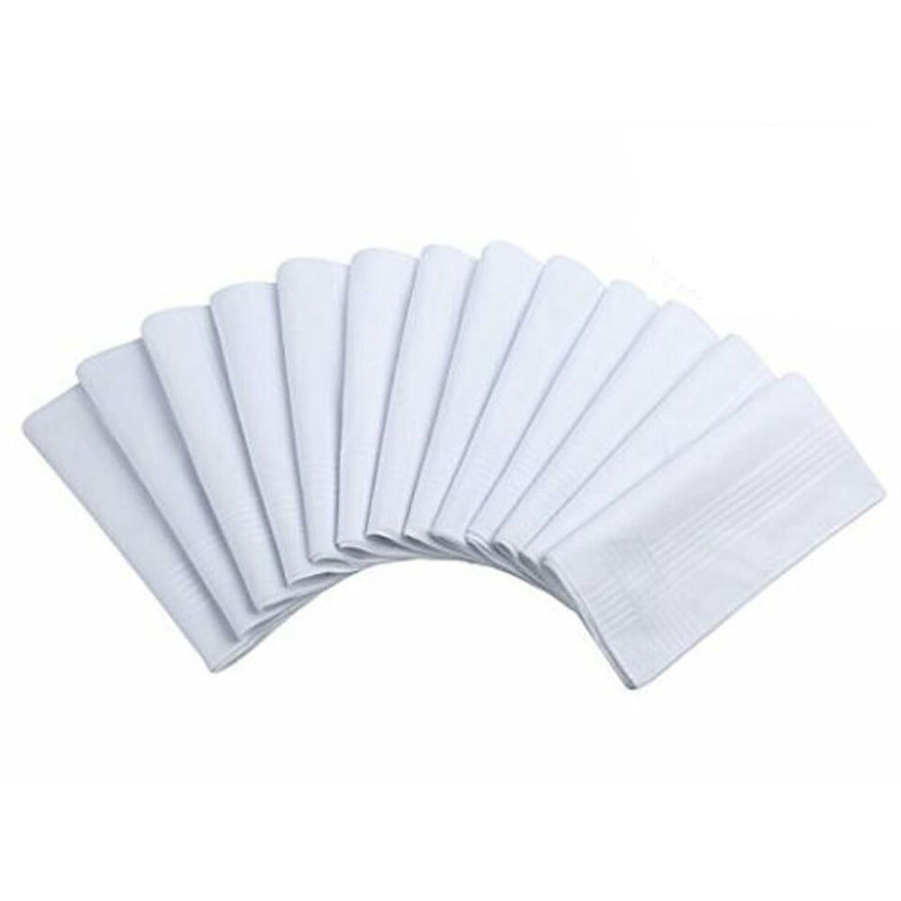 Branded 13PCS White Cotton Men Classic Handkerchiefs Hanky Pocket Square Hankie 16*16''