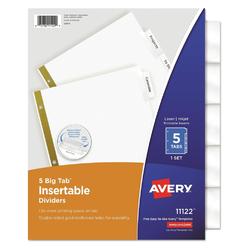 Avery 11122 Insertable Big Tab Dividers, 5-Tab, Letter (1 Set)