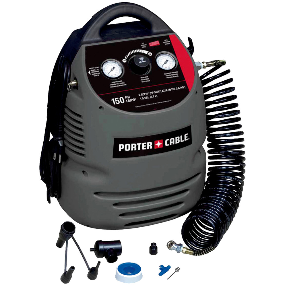 Porter Cable Cmb15 0 8 Hp 1 5 Gallon Oil Free Fully Shrouded Hand Carry Compressor Kit