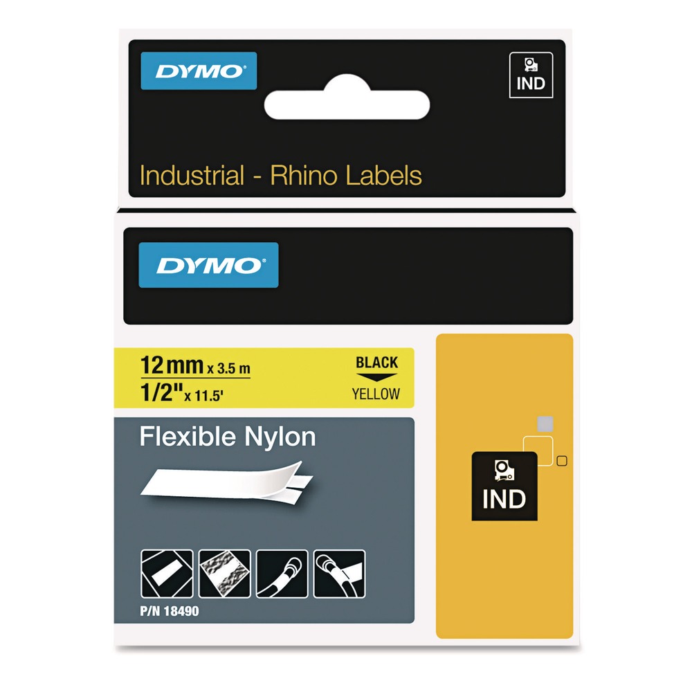 DYMO 18490 1/2 in. x 11-1/2 ft. Yellow/Black Print Rhino ...