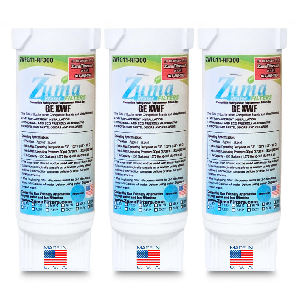 Zuma Filters ZUMA Brand , Water and Ice Filter , Model # ZWFG11-RF300 , Compatible to GE&reg; GZS22 - 3 Pack - Made in U.S.A.