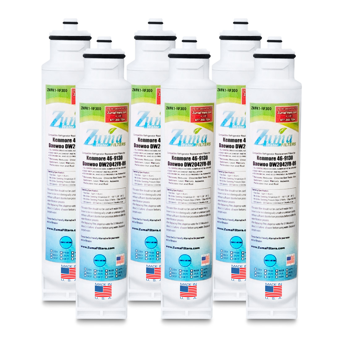 Zuma Filters ZUMA Brand Water and Ice Filter Model # ZWFK1-RF300, Compatible to Daewoo&reg; / Kenmore&reg; 04673045000P - 6 Pack -Made in USA