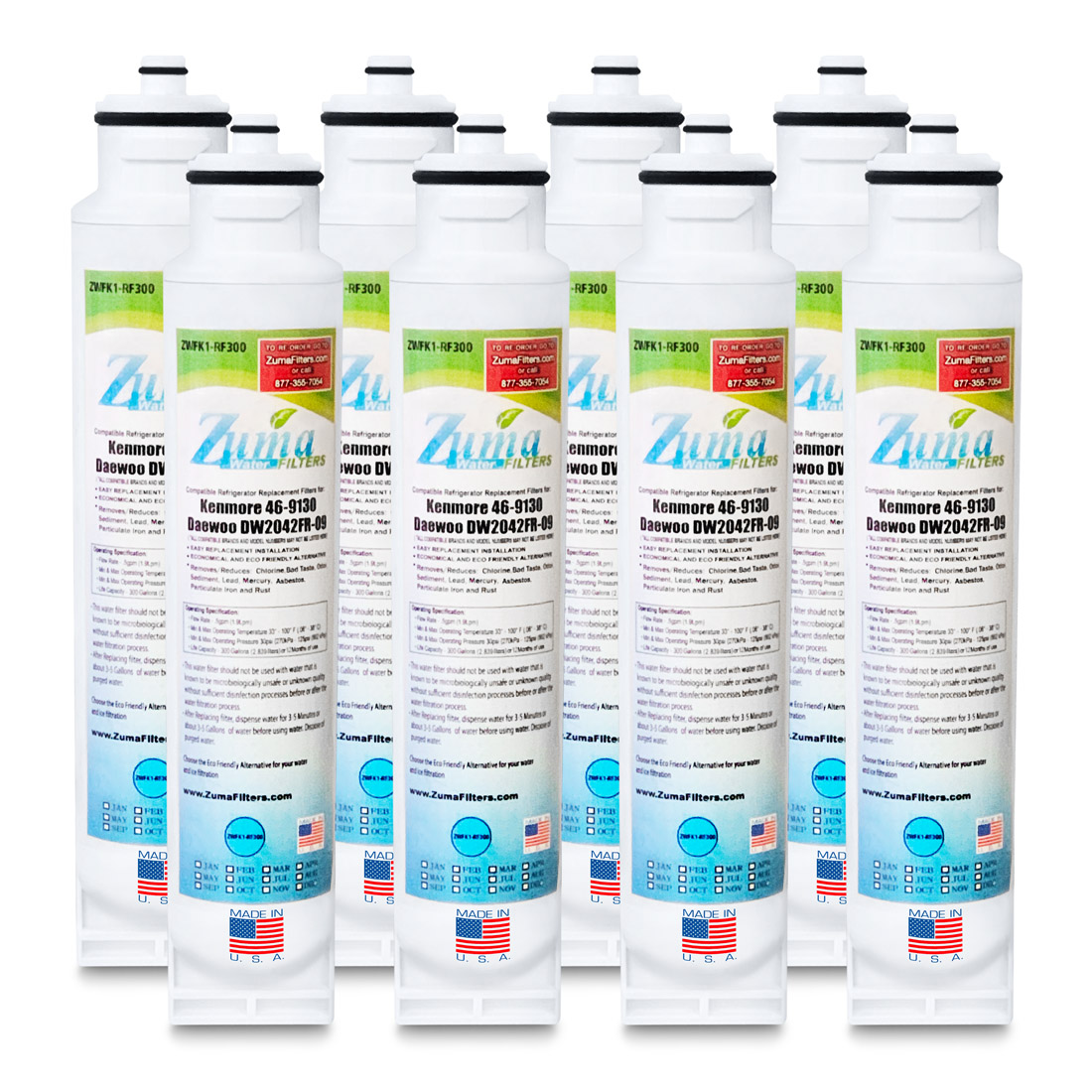 Zuma Filters™ Brand Refrigerator Water and Ice Filter compatible with Daewoo® / Kenmore® DW2042FR-09 (8 Pack) ZWFK1-RF300