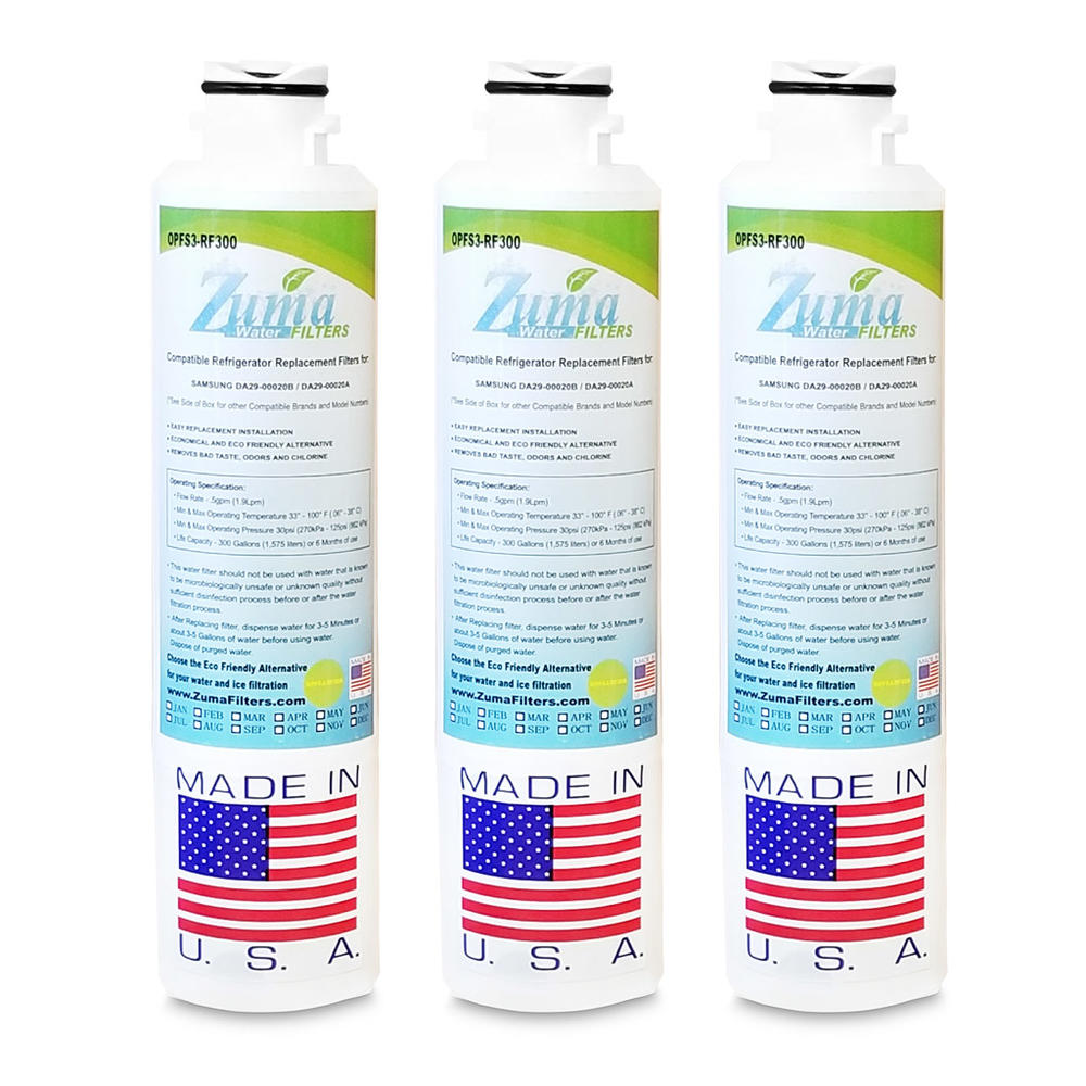 Zuma Filters ZUMA Brand , Water and Ice Filter , Model # OPFS3-RF300 , Compatible to Samsung&reg; 04609101000 - 3 Pack - Made in U.S.A.