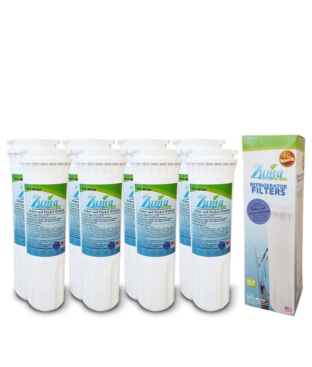 Zuma Filters ZUMA Brand , Water and Ice Filter , Model # OPFP-RF300 , Compatible to Fisher and Paykel&reg; EFF-6017A - 8 Pack - Made in U.S.A