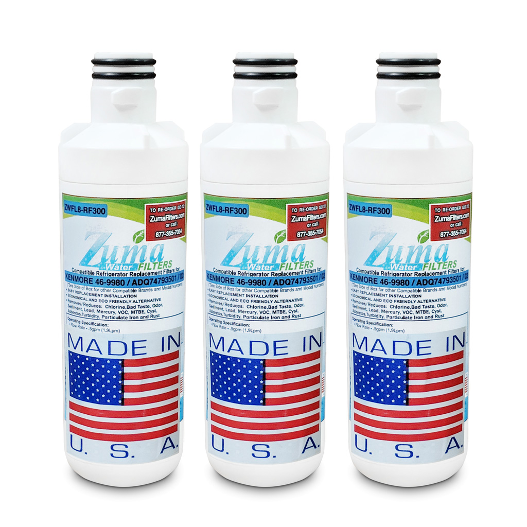 Zuma Filters ZUMA Brand , Water and Ice Filter , Model # ZWFL8-RF300 , Compatible to Kenmore&reg; ADQ74793502 - 3 Pack - Made in U.S.A.