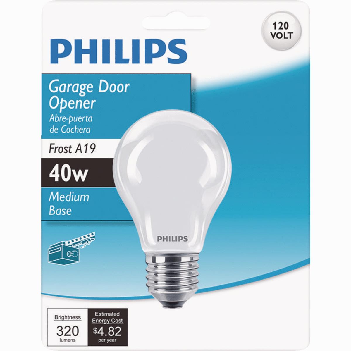 Philips 536086 Philips 40w Frosted Medium A19 Incandescent Garage Door Opener Light Bulb 536086