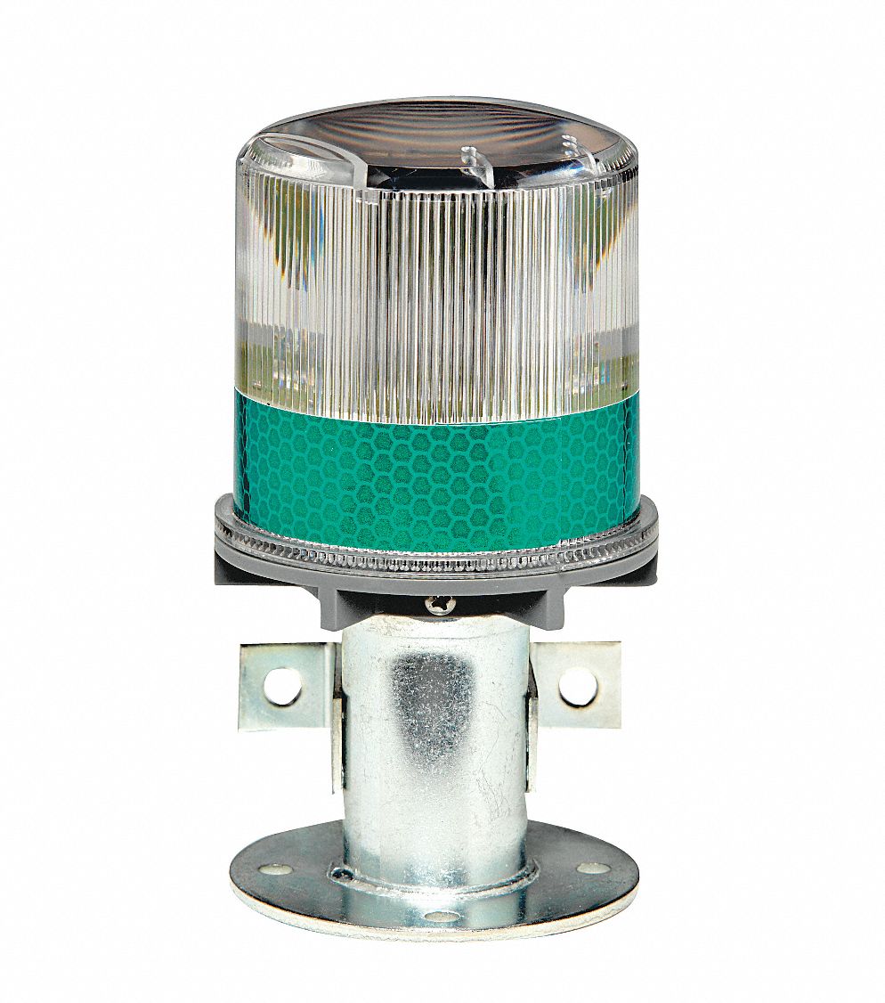 Tapco 3337-00005 Tapco Warning Light: Green, (4) LED, Solar NiMH Battery, 1.2  Candela Each Bulb, Dome, 6 1/4 in Ht  3337-00005