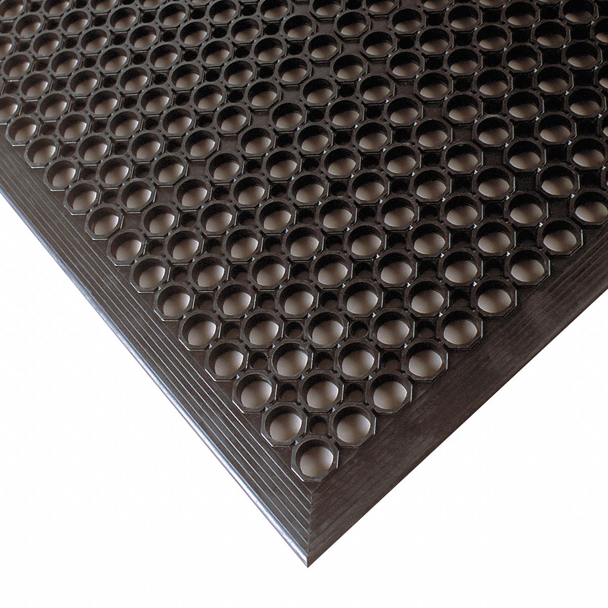Notrax 562S0310BL Notrax Antifatigue Mat: 3 ft x 10 ft, 1/2 in Thick, Raised Rings, Black, Natural Rubber, Beveled Edge  562S031