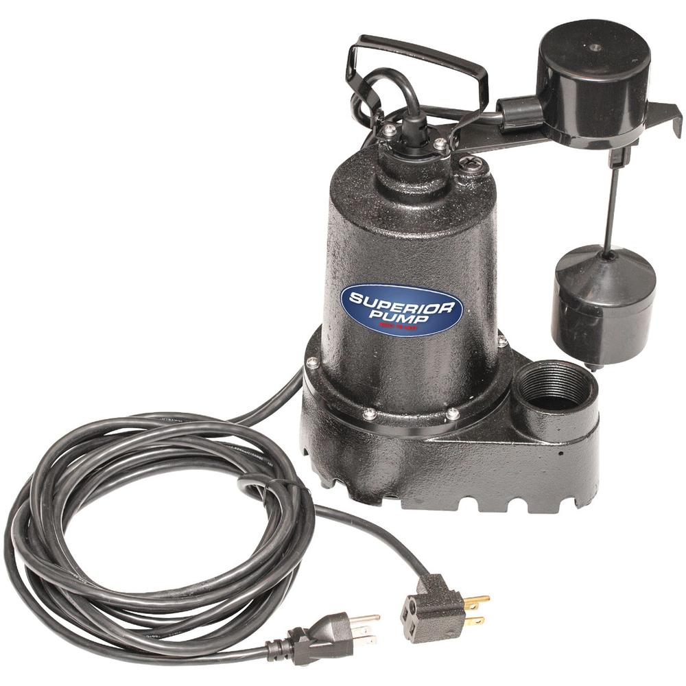 Superior Pump 92541 Superior Pump 1/2 HP Cast Iron Submersible Sump Pump with Vertical Float Switch & Stainless Steel Impeller 9