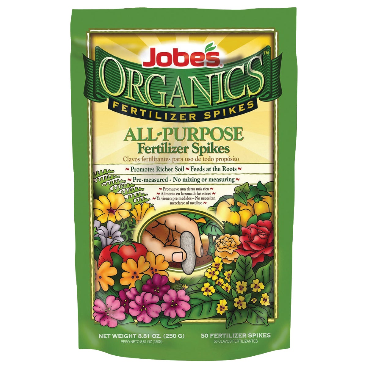 Jobe's 06528 Jobe's Organic 4-4-4 All-Purpose Fertilizer Spikes (50-Pack) 06528