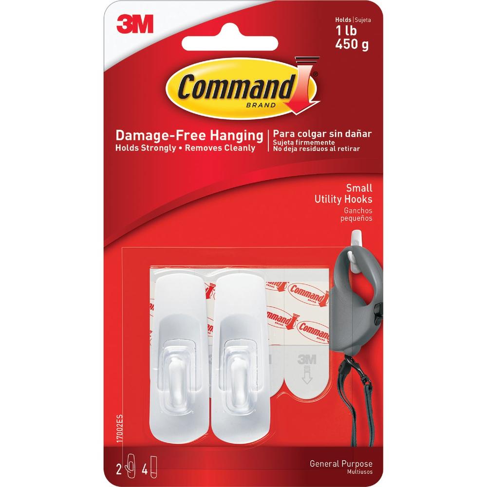Command 17002ES-2PK Command Small Hooks, White, 2 Hooks, 4 Strips 17002ES-2PK