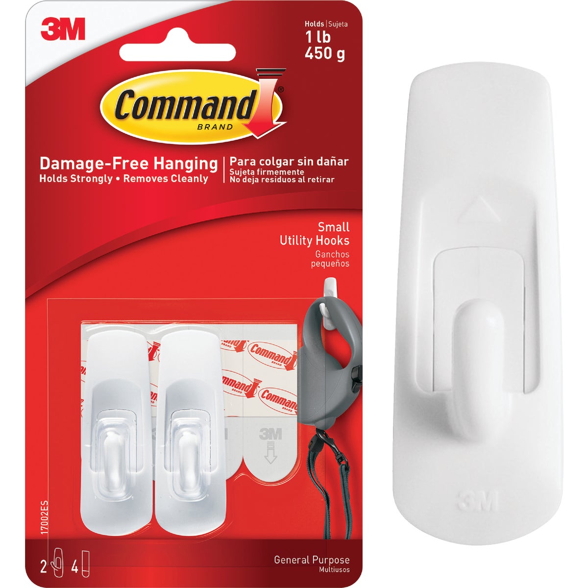 Command 17002ES-2PK Command Small Hooks, White, 2 Hooks, 4 Strips 17002ES-2PK