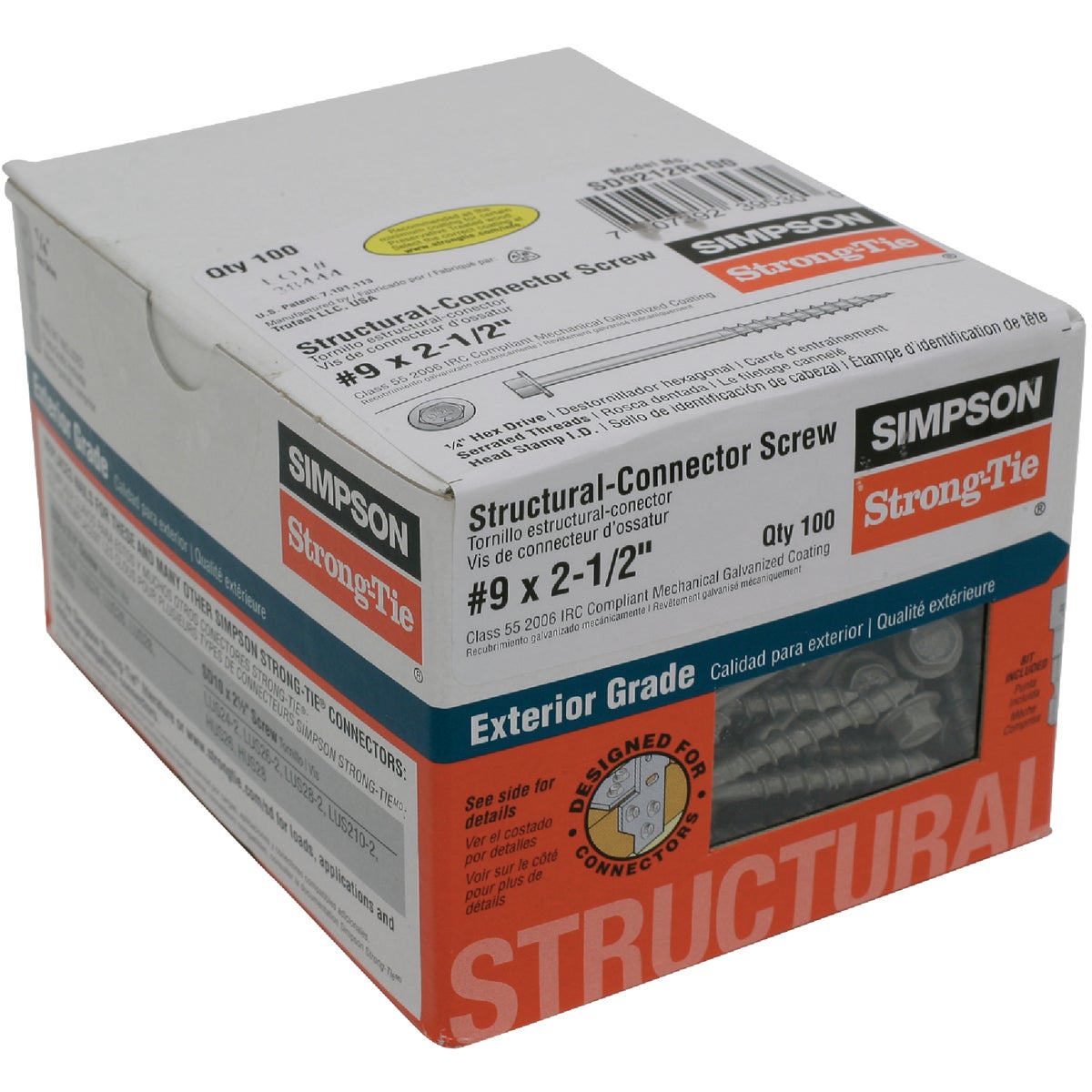 Strong-Drive Simpson Strong-Tie SD9212R100-R Simpson Strong-Drive #9 2-1/2 In. Hex Structure Screw (100 Ct.) SD9212R100-R