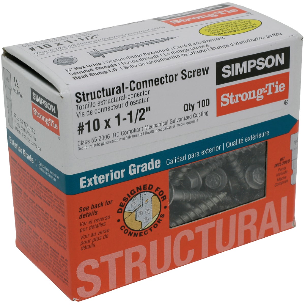 Strong-Drive Simpson Strong-Tie SD10112R100 Simpson Strong-Drive #10 1-1/2 In. Hex Structure Screw (100 Ct.) SD10112R100