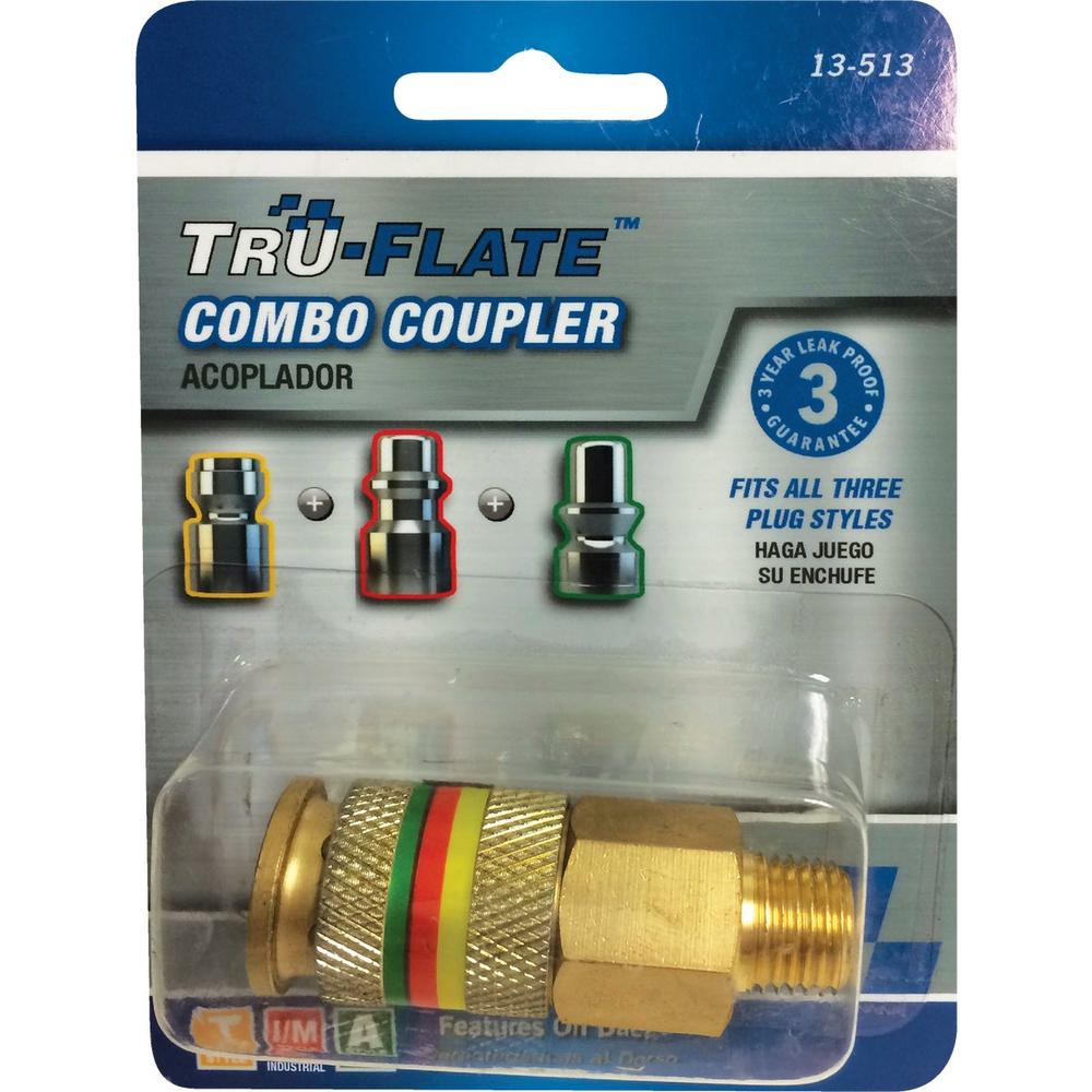 Tru-Flate 13-513 Tru-Flate Combo-Coupler 1/4 In. MNPT Brass Coupler 13-513