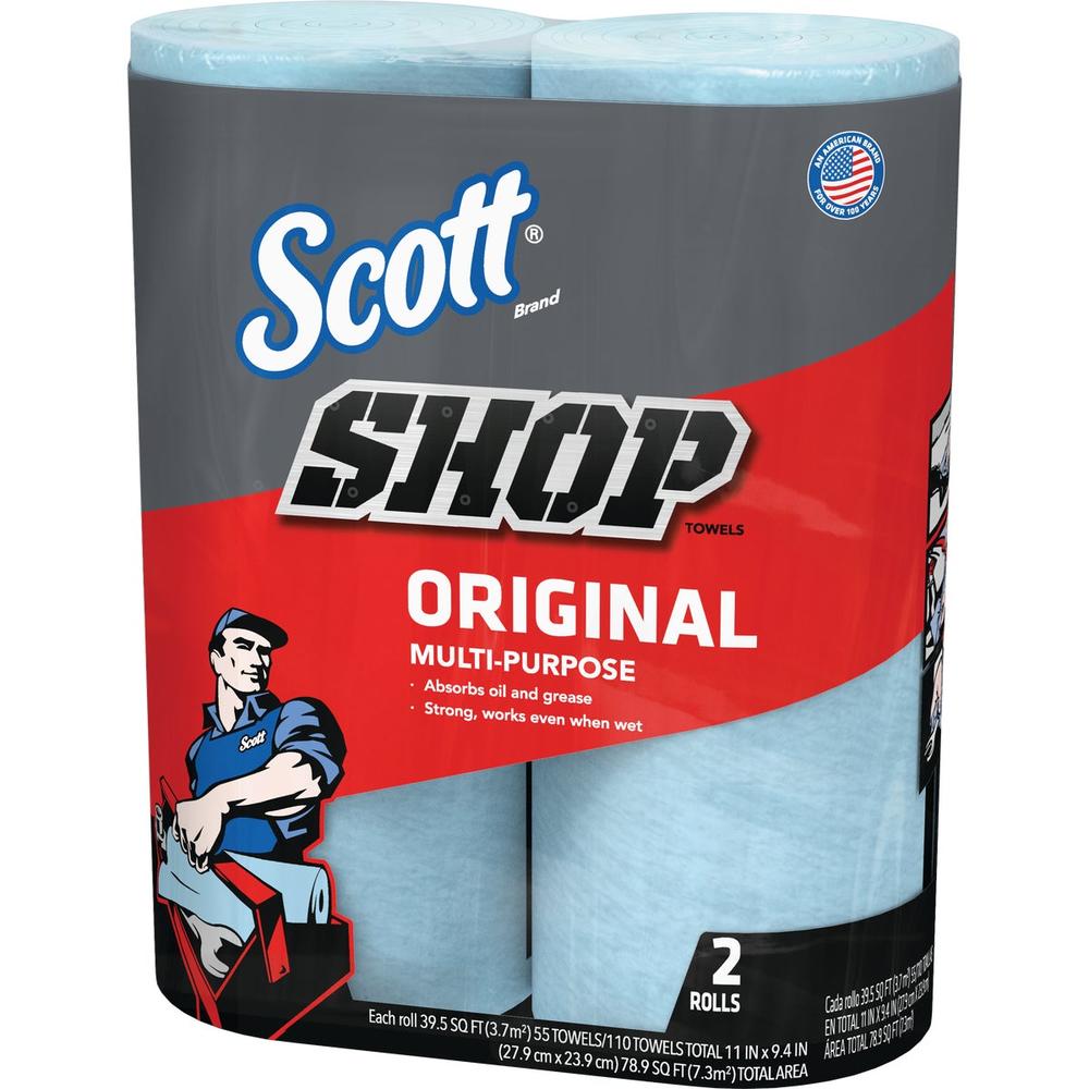Scott 75040 Scott 11 In. W x 9.4 In. L Disposable Original Shop Towel, (2-Roll/110-Sheets) 75040