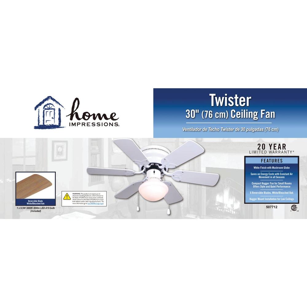 Twister Home Impressions CF30TWI6WH-L Home Impressions Twister 30 In. White Ceiling Fan with Light Kit CF30TWI6WH-L