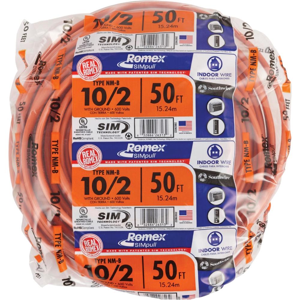 Romex 28829022 Romex 50 Ft. 10/2 Solid Orange NMW/G Electrical Wire 28829022