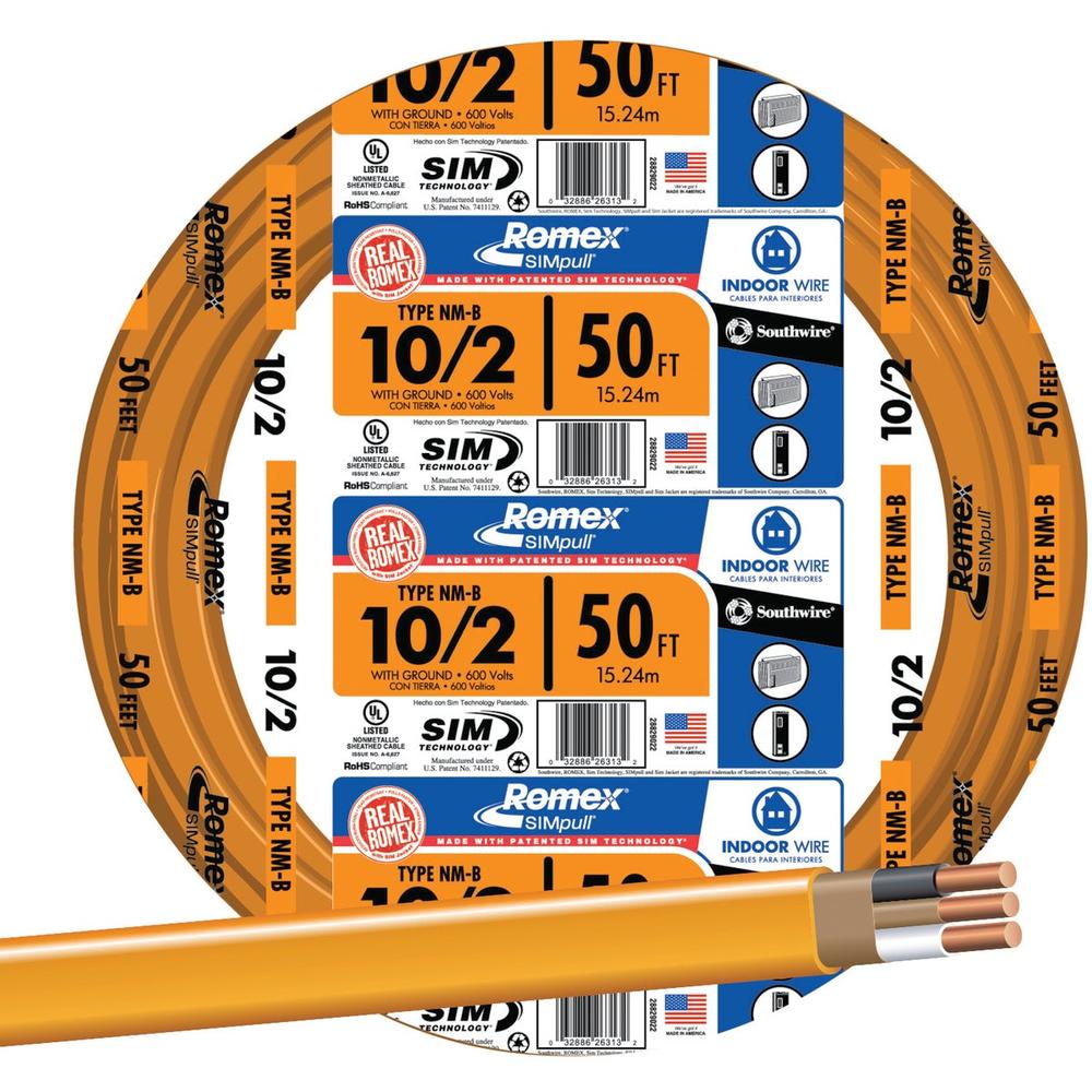 Romex 28829022 Romex 50 Ft. 10/2 Solid Orange NMW/G Electrical Wire 28829022