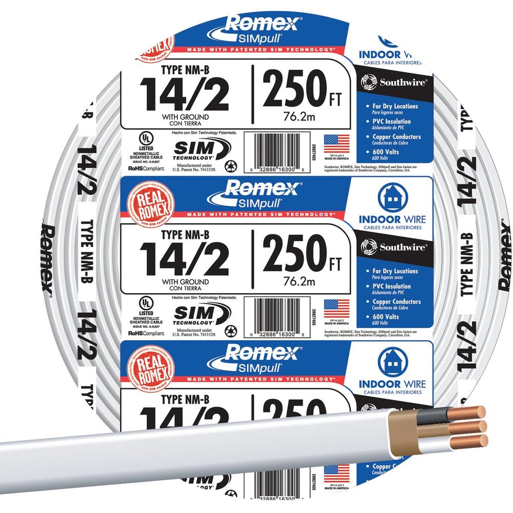 Romex 28827455 Romex 250 Ft. 14/2 Solid White NMW/G Electrical Wire 28827455