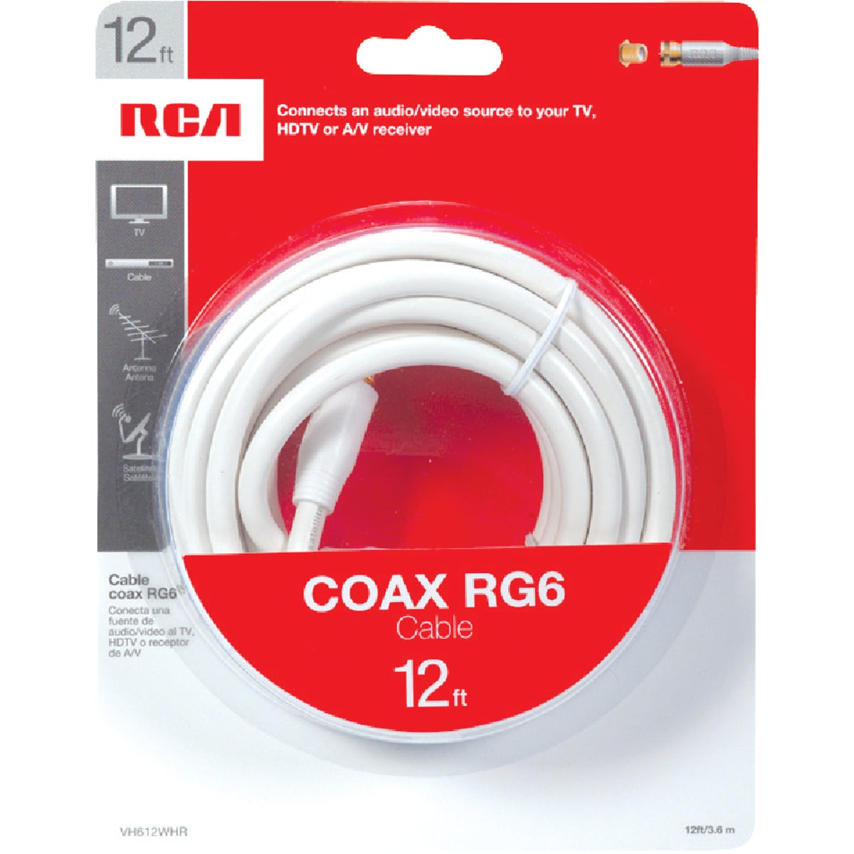 RCA VH612WHR RCA 12 Ft. White Digital RG6 Coaxial Cable VH612WHR