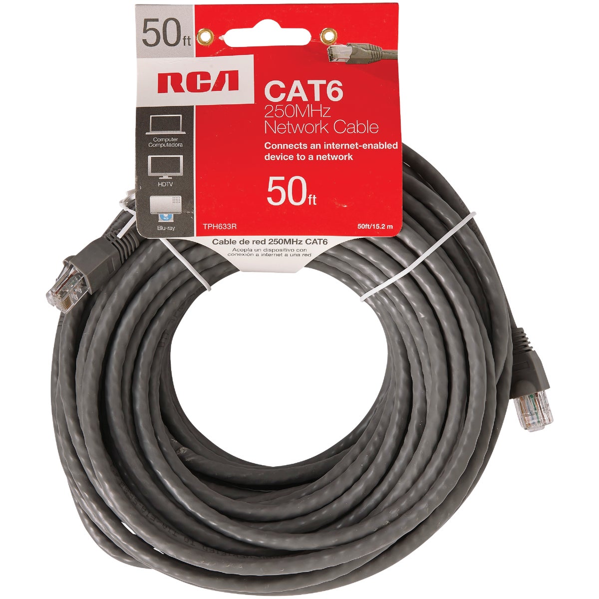 RCA TPH633R RCA 50 Ft. CAT-6 Gray Network Cable TPH633R
