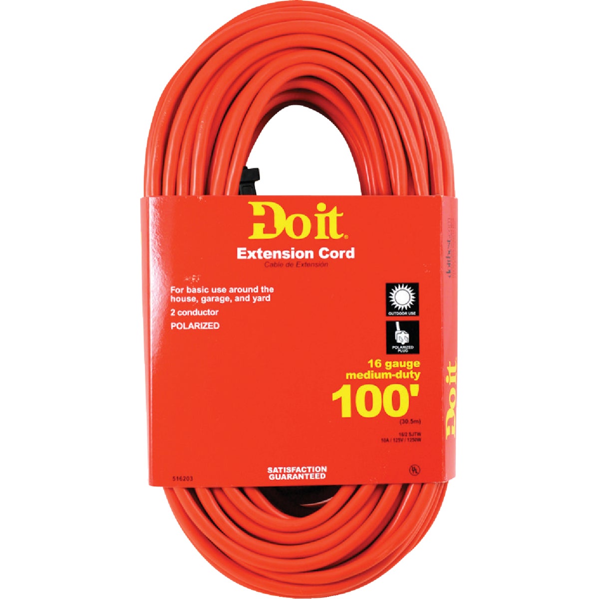 SIM Supply, Inc. OU-JTW162-100-OR Do it 100 Ft. 16/2 Polarized Outdoor Extension Cord OU-JTW162-100-OR