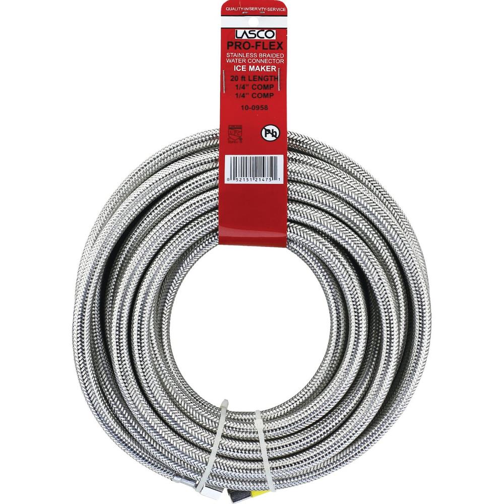 Lasco 10-0958 Lasco 1/4 In. x 1/4 In. x 20 Ft. Length Braided Supply Ice Maker Connector Hose 10-0958
