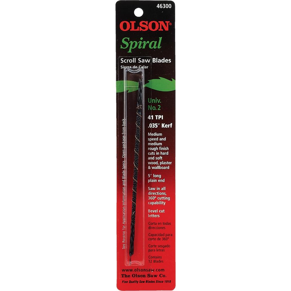 Olson SP46300 Olson 41TPI Spiral Plain End Scroll Saw Blade (12 Count) SP46300