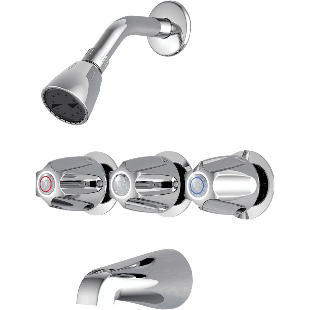 Home Impressions F30K4507CP-JPA3 Home Impressions Chrome 3-Handle Metal Knob Tub & Shower Faucet F30K4507CP-JPA3