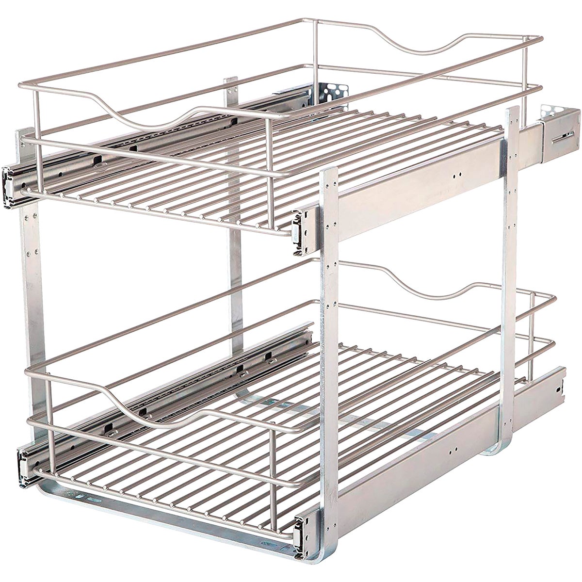 Real Solutions Knape & Vogt RS-DBLMUB-14-FN Knape & Vogt Real Solutions 14 In. Double Tier Slide Out Multi-Use Basket Cabinet Organizer RS-DBLM