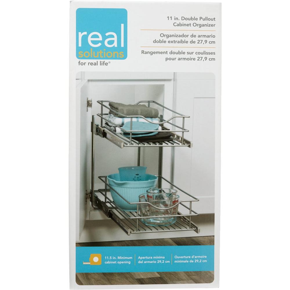 Real Solutions Knape & Vogt RS-MUB-11-FN Knape & Vogt Real Solutions 11 In. Silver Multi-Use Pull-Out Basket Cabinet Organizer RS-MUB-11-FN