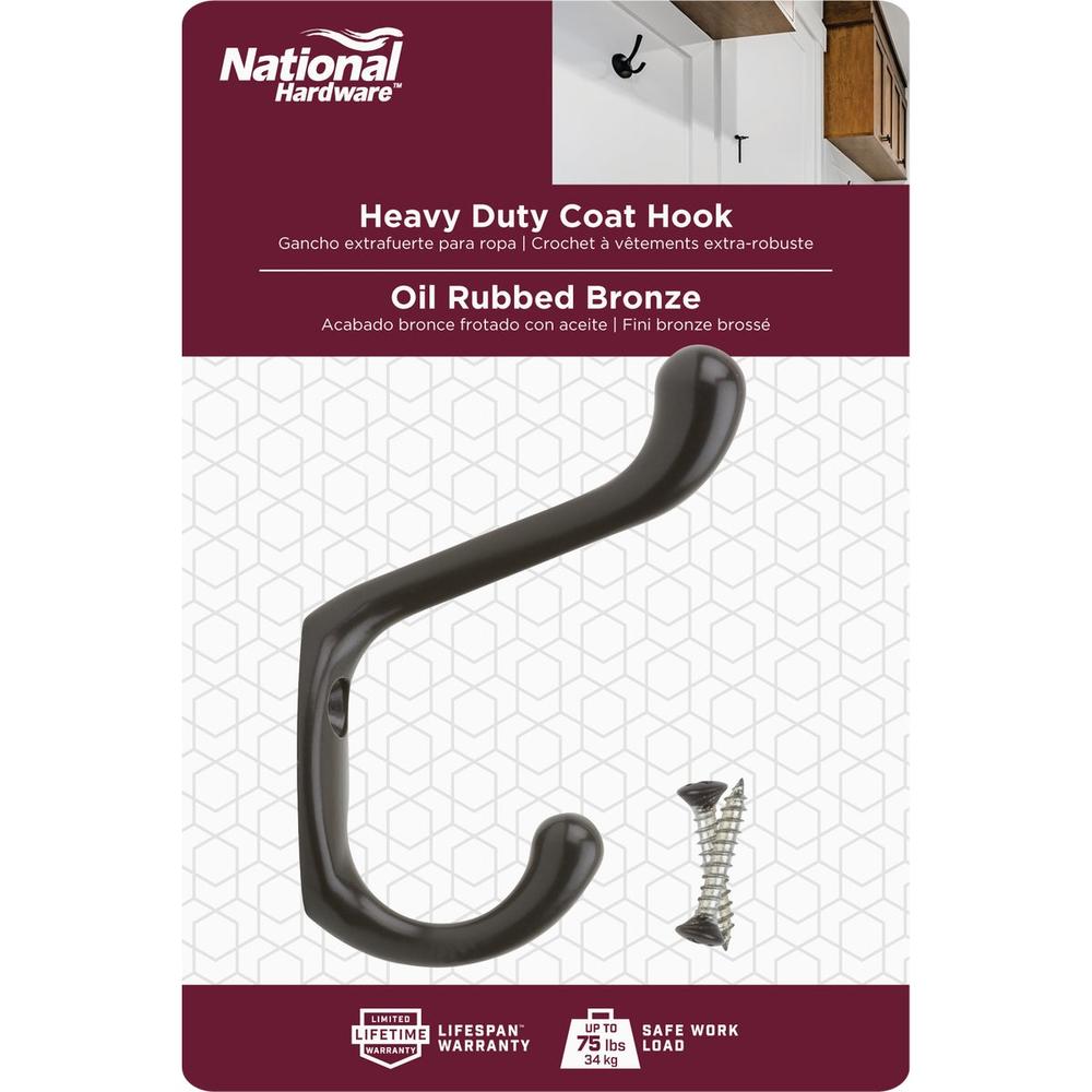 National N330886 National Heavy-Duty Oil Rub Bronze Coat and Hat Wardrobe Hook N330886