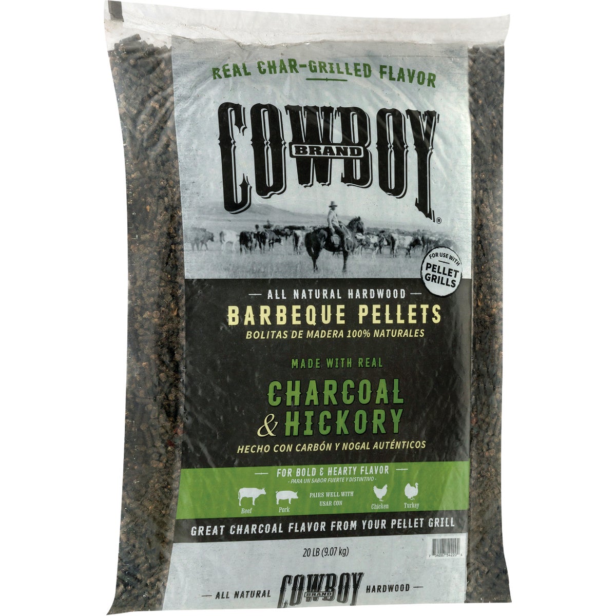 Cowboy 54220 Cowboy Charcoal & Hickory Barbeque Pellets, 20 Lb. 54220