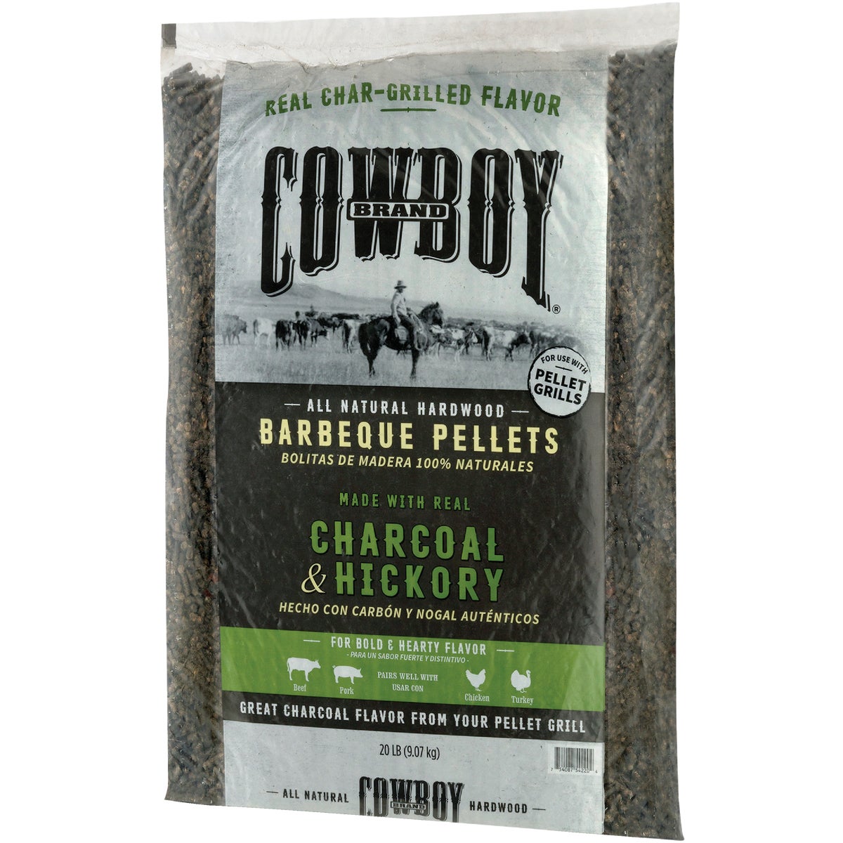 Cowboy 54220 Cowboy Charcoal & Hickory Barbeque Pellets, 20 Lb. 54220